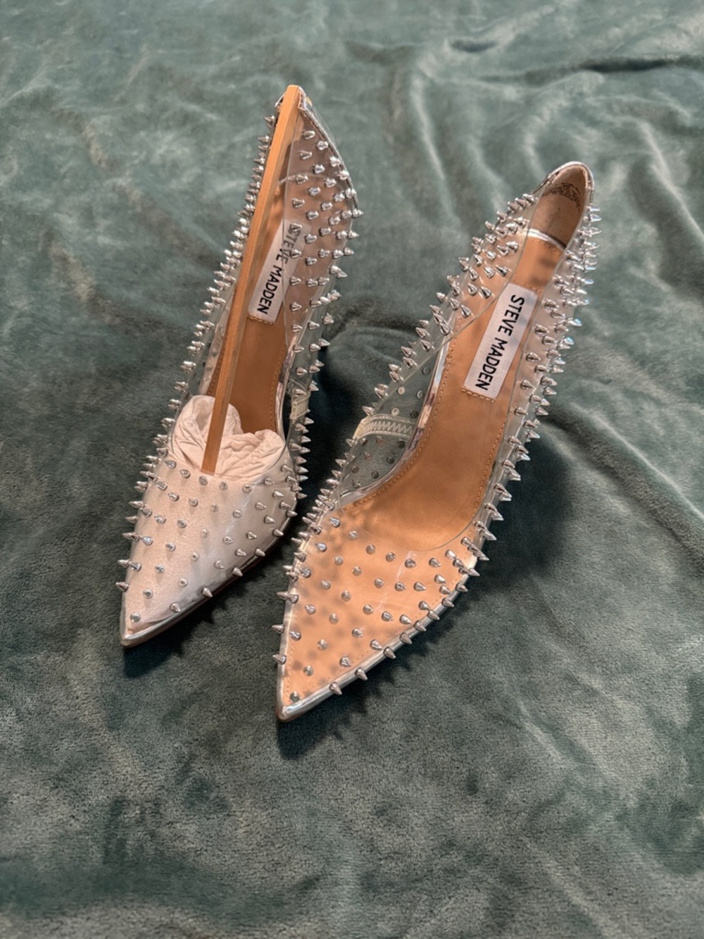 Steve Madden Metallic Silver Spike-Stud Pointed Toe Pumps